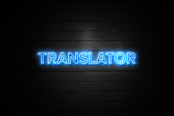 Fototapeta premium Translator neon Sign on brickwall