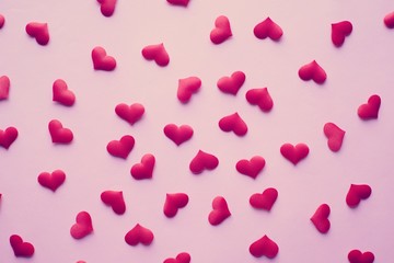 Valentines day background with red hearts. copy space.