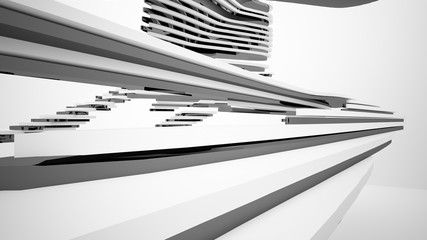 Abstract white and black parametric interior with window. 3D illustration and rendering.