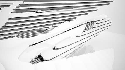 Abstract white and black parametric interior with window. 3D illustration and rendering.