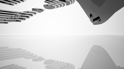 Abstract white and black parametric interior with window. 3D illustration and rendering.