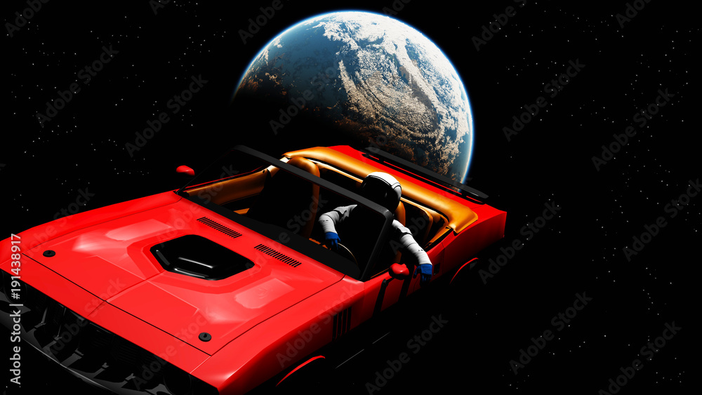 Wall mural the car in space
