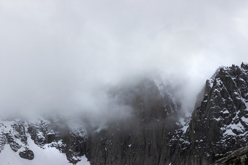 Clouds Covering Sierra Mountain Peaks in Winter