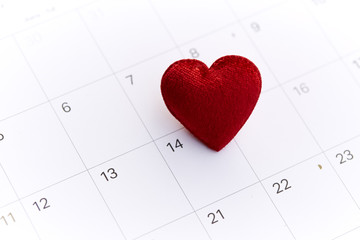 Red heart shape symbol on the February 14