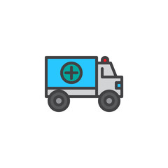 Ambulance truck filled outline icon, line vector sign, linear colorful pictogram isolated on white. Medical car symbol, logo illustration. Pixel perfect vector graphics