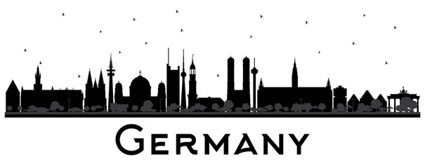 Germany City Skyline Silhouette with Black Buildings.