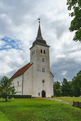 Fototapeta na wymiar St. John's Church against stormy clouds, Viljandi