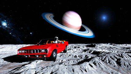 The car image on alien  planet 3D illustration


