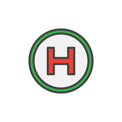 Helipad filled outline icon, line vector sign, linear colorful pictogram isolated on white. Helicopter landing pad symbol, logo illustration. Pixel perfect vector graphics