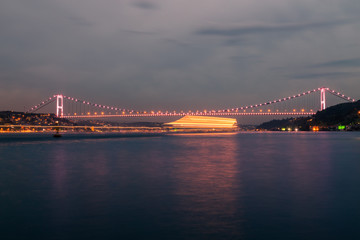Fototapeta na wymiar Long exposure shot of Fatih Sultan Mehmet Bridge
