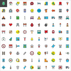 Emergency services filled outline icons set, line vector symbol collection, linear colorful pictogram pack. Signs, logo illustration, Set includes icons as ambulance, firefighter, police, hospital