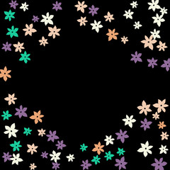 Festive Background with Colorful  flowers. Feminine Pattern for Postcard, Print, Banner or Poster. Small Pretty  flowers For Party Decoration, Wedding, Birthday or Anniversary Invitation. 