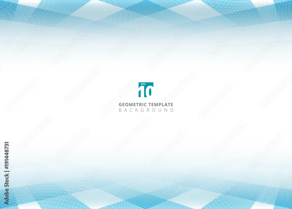Wall mural abstract blue square pattern and halftone dots perspective header footer on white background.