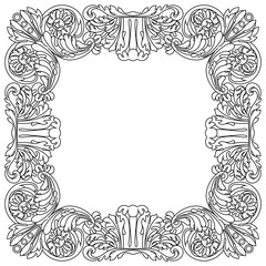 Obraz premium Vintage border frame engraving with retro ornament pattern in antique baroque style decorative design. Vector