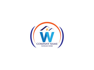 Fototapeta na wymiar Initial logo W with house icon and blue color, business logo and property developer