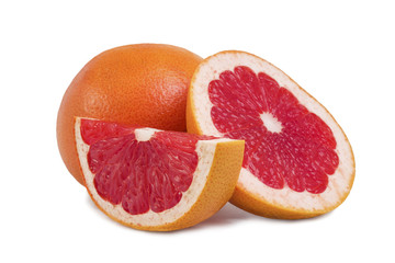 Naklejka na ściany i meble one whole ripe juicy grapefruit with chopped pieces