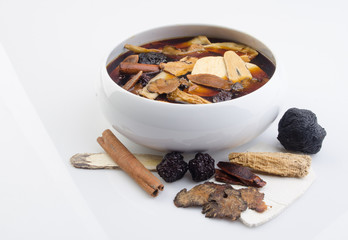 Chinese traditional herbs or medicine. the chinese words is not a logo or trademark.