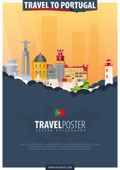 Travel to Portugal. Travel and Tourism poster. Vector flat illustration.