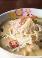 boiled white soy bean with blue crab in bowl - thai food