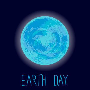 Earth Day Illustration. Planet Earth on dark blue