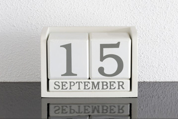 White block calendar present date 15 and month September
