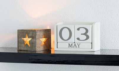 White block calendar present date 3 and month May