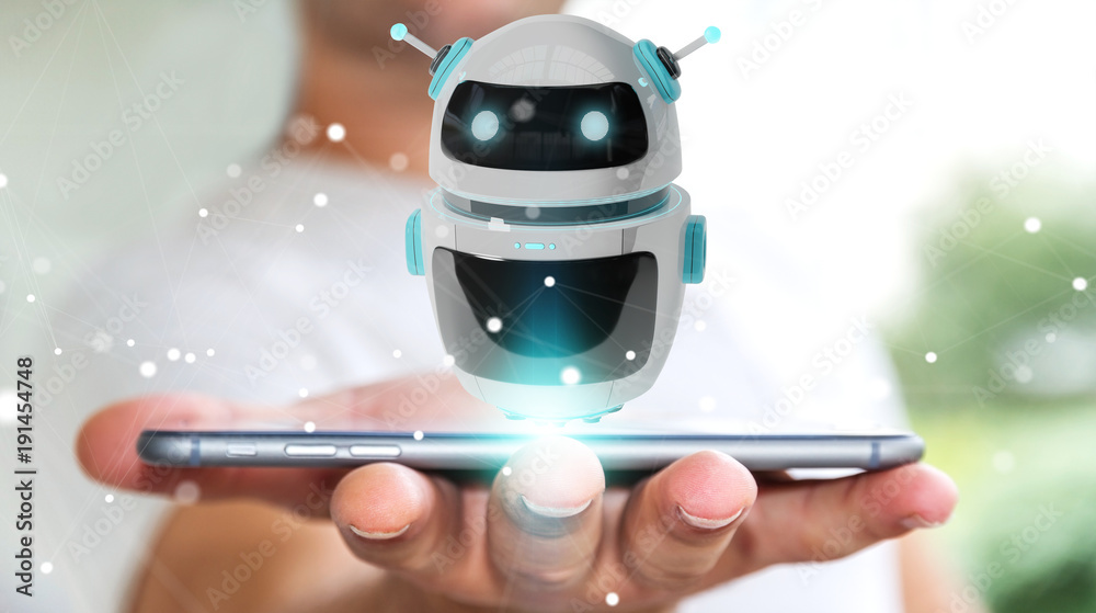 Aufkleber Businessman using digital chatbot robot application 3D rendering