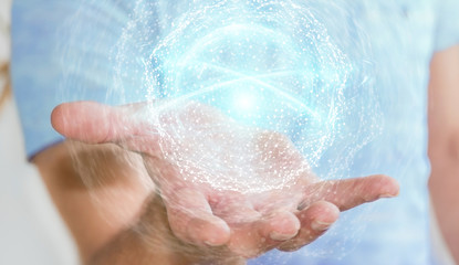 Fototapeta premium Businessman using digital network connection sphere 3D rendering