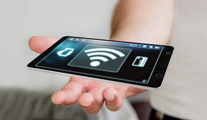 Businessman using contactless terminal payment 3D rendering