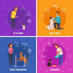People With Pets 2x2 Cartoon Square Icons