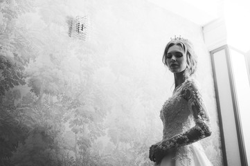 Portrait of beautiful bride in wedding dress