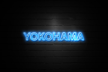 Yokohama neon Sign on brickwall