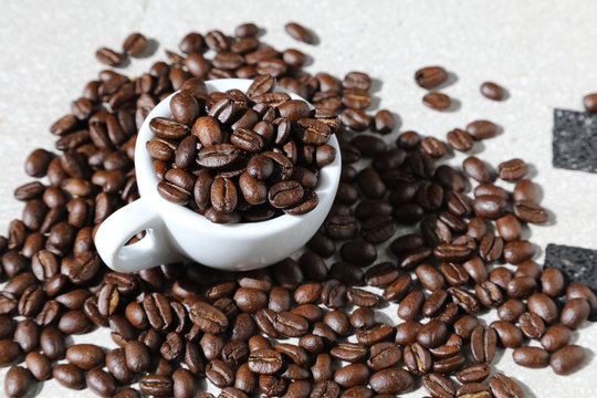 cup of black coffee grains