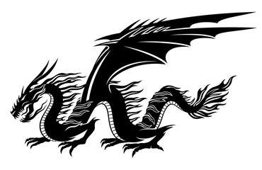 Sign of a black dragon on a white background.