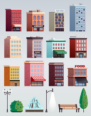 City Street Elements Buildings Set