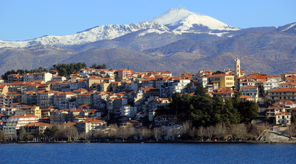 Fototapeta na wymiar Scenic view of Kastoria town and the famous Orestiada lake in Greece