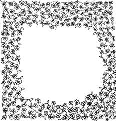 Flora line art frame illustration by hand drawn as black and white