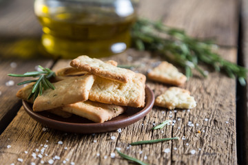 Homemade crackers with rosemary