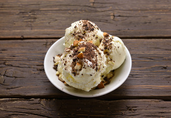 Chocolate ice cream with nuts