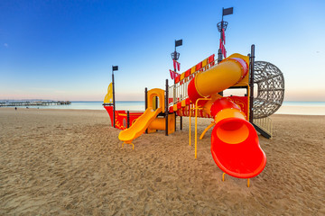 Kids playground on the beach of Baltic Sea in Gdansk, Poland