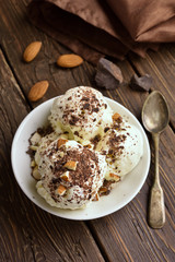 Chocolate ice cream with nuts