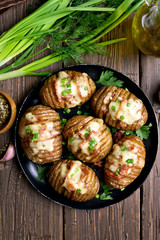 Stuffed baked potatoes, top view