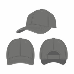Black Baseball Cap isolated on white background. Front, side and back views