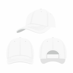 White Baseball Cap isolated on white background. Front, side and back views