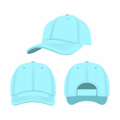 Blue Baseball Cap isolated on white background. Front, side and back views