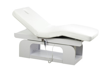 cosmetic armchair artificial leather electric folding drive wheel console frame headrest massage health treatment relaxation medicine white isolate