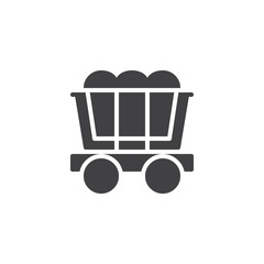 Coal mining cart icon vector, filled flat sign, solid pictogram isolated on white. Railway trolley symbol, logo illustration.