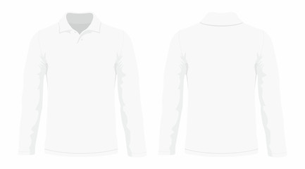 Men's white long sleeve t-shirt. Front and back views on white background
