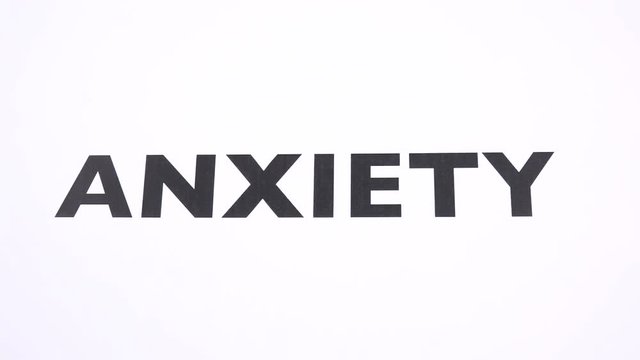 ANXIETY prohibition symbol, worry, distress ban writing with copy space. No tension, angst, trouble and apprehension negative sign with white background. Concept of confidence and self-confidence