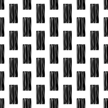 Black and white painted stripes. Seamless geometric pattern. Bright colors and simple shapes. Trendy seamless pattern designs.